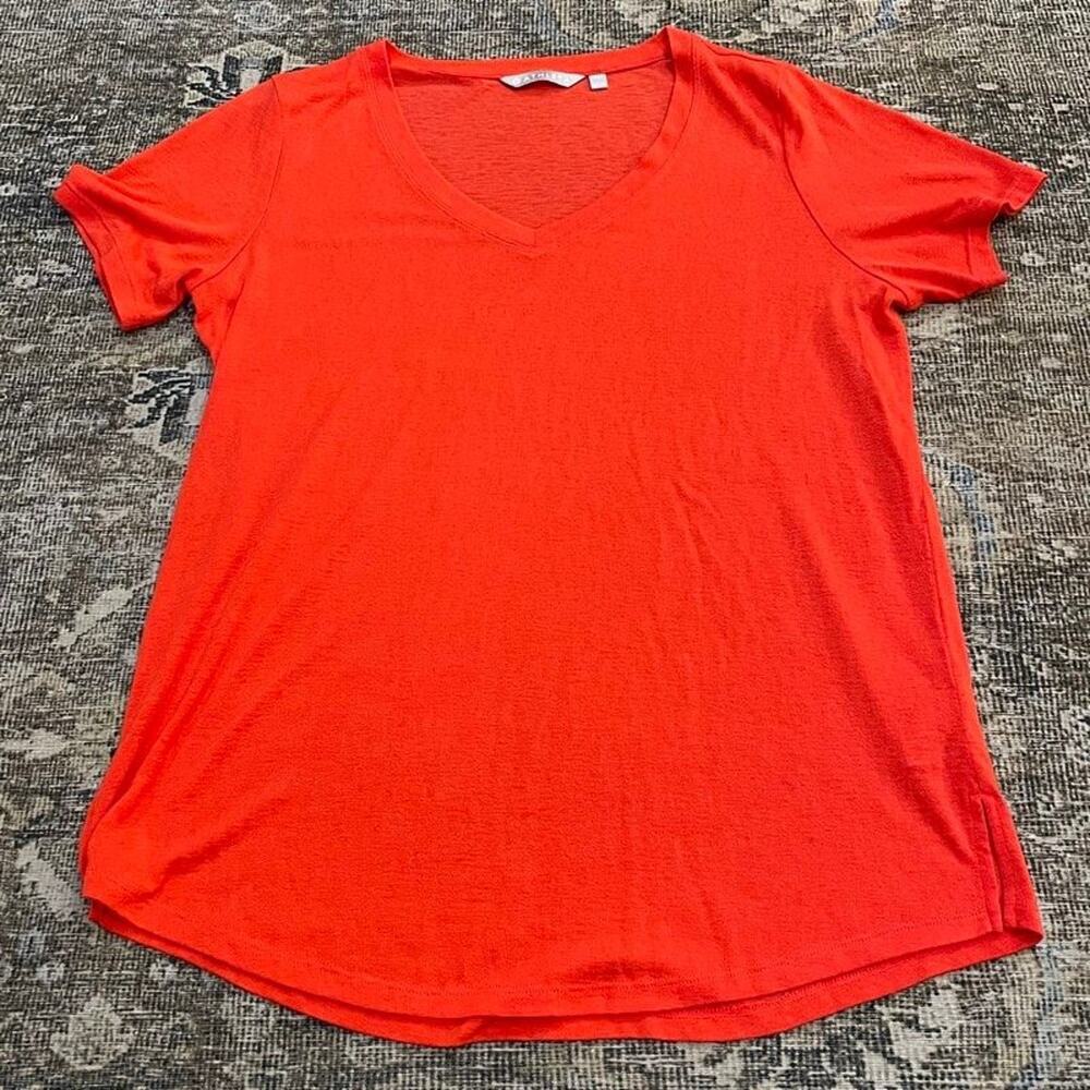 Athleta Womens LT Tall V-Neck Tee Orange Red Short Sleeve Relaxed Soft Top